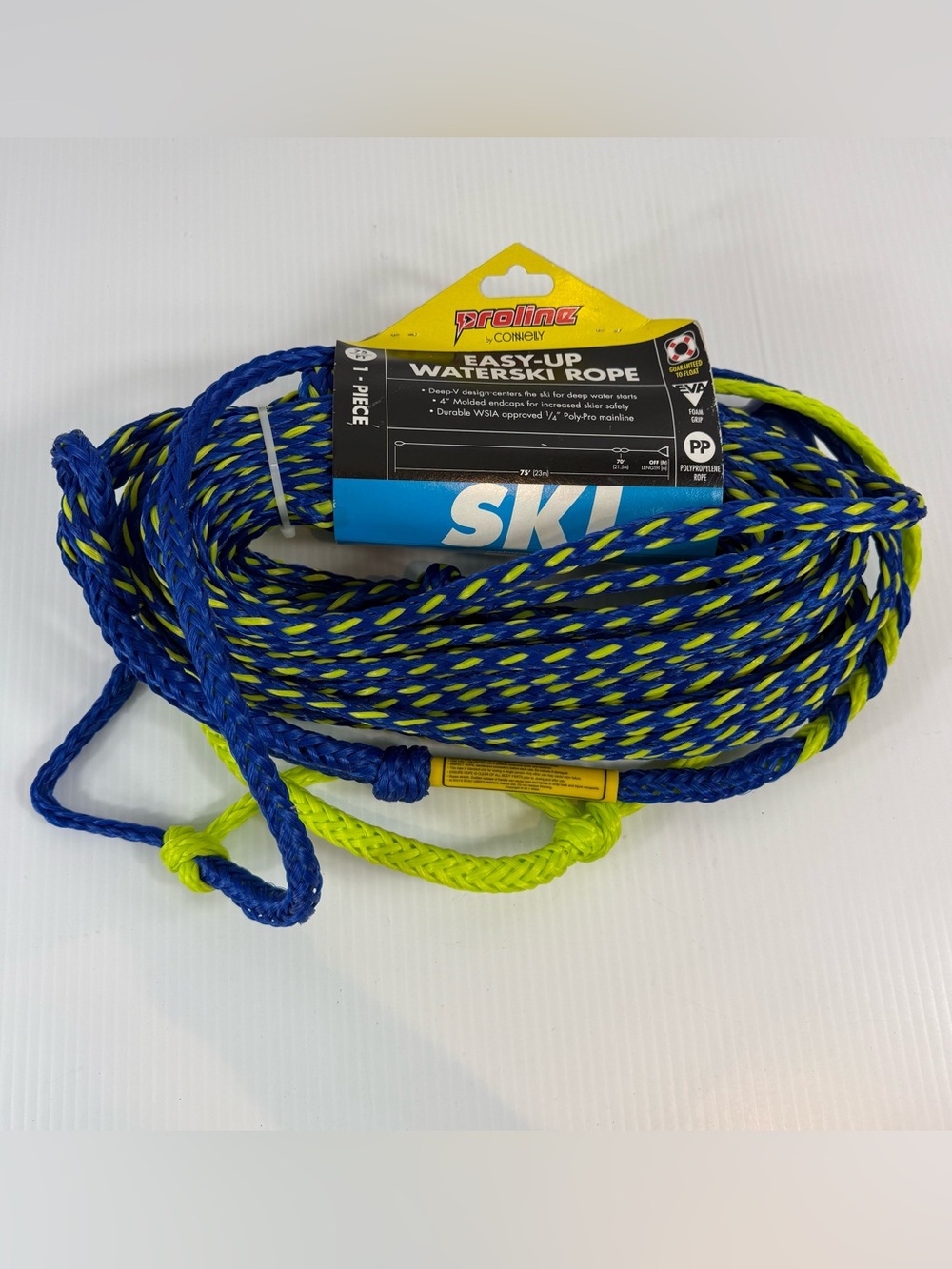Proline Connelly Easy-Up Deep-V 75' Waterski Rope 4" Molded Endcaps Blue Yellow